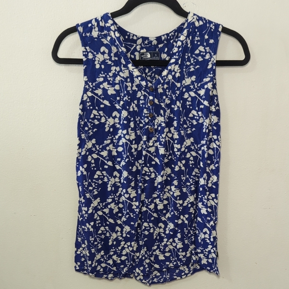 The North Face Sleeveless Blouse Blue + White Floral Gorpcore Women's Size S